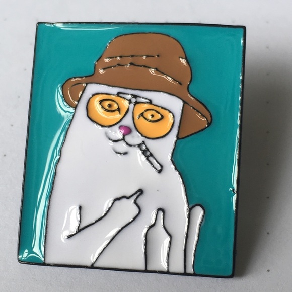 Hunter S. Thompson Cat pin - enamel & metal NIB - Picture 5 of 5